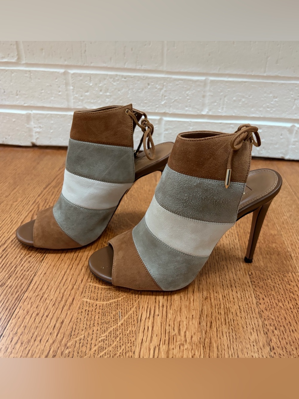 Aquazurra Suede Mules with tie-back closure, 36